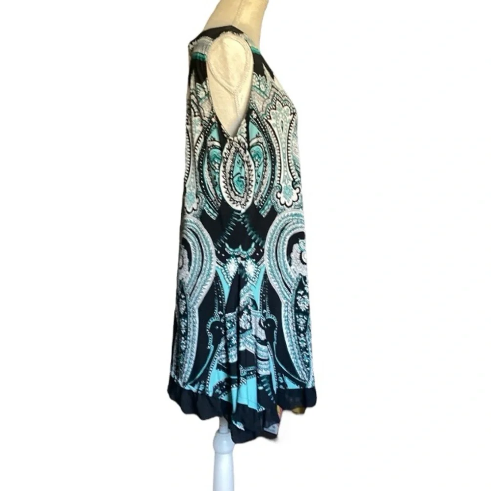 STYLE & CO SLEEVELESS EMBELLISHED ROUND NECK TURQUOISE & BLACK TUNIC SIZE L - Picture 8 of 15